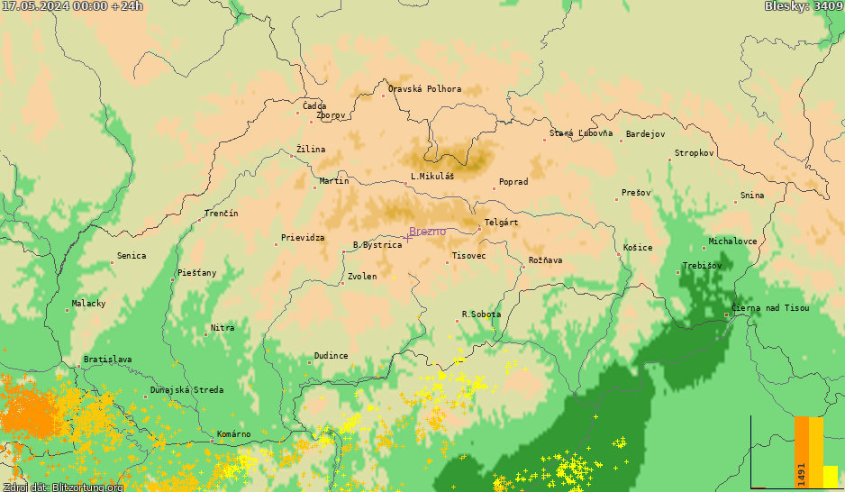 Lightning map Slovensko 2024-05-18
