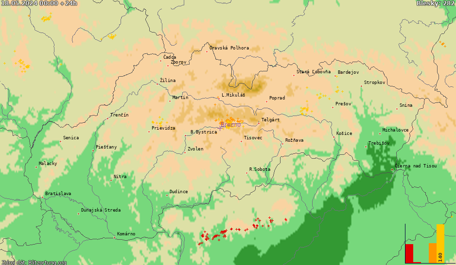 Mapa bleskov Slovensko 19.05.2024