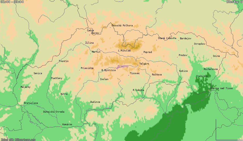 Mapa bleskov Slovensko 19.08.2022 01:44:54