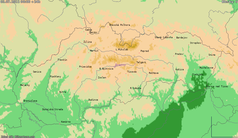 Mapa bleskov Slovensko 04.07.2022