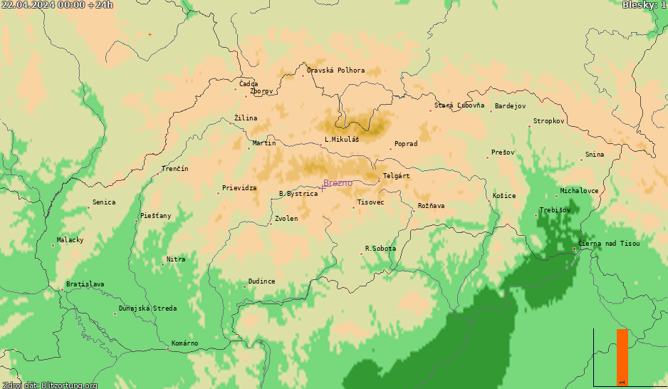 Mapa bleskov Slovensko 23.04.2024