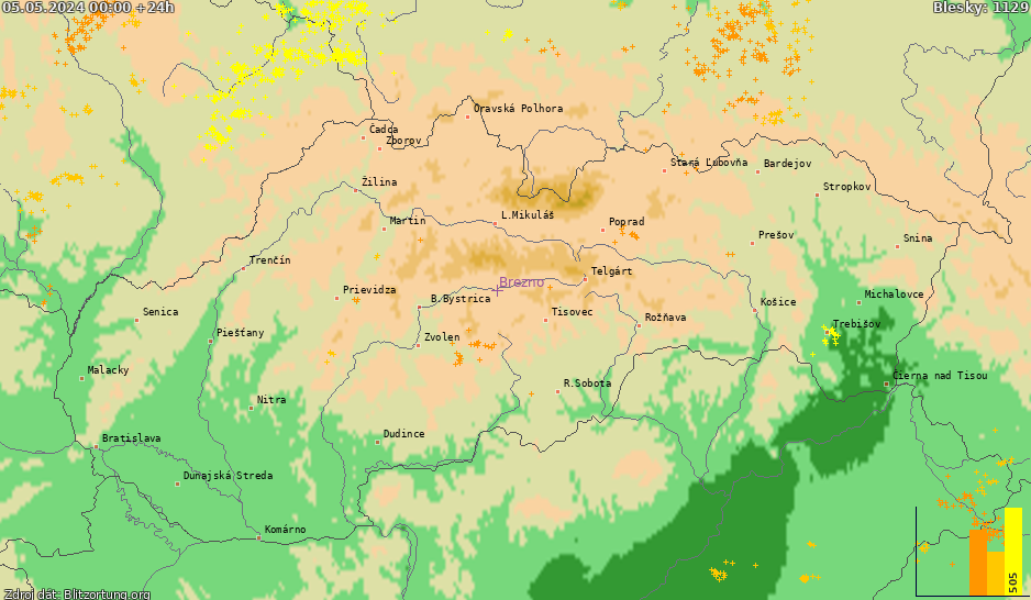 Mapa bleskov Slovensko 06.05.2024
