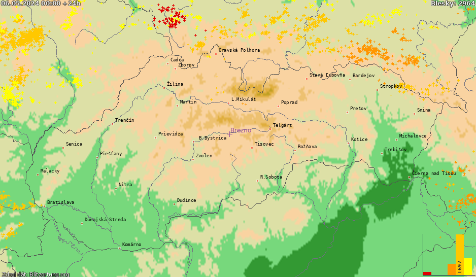 Lightning map Slovensko 2024-05-07