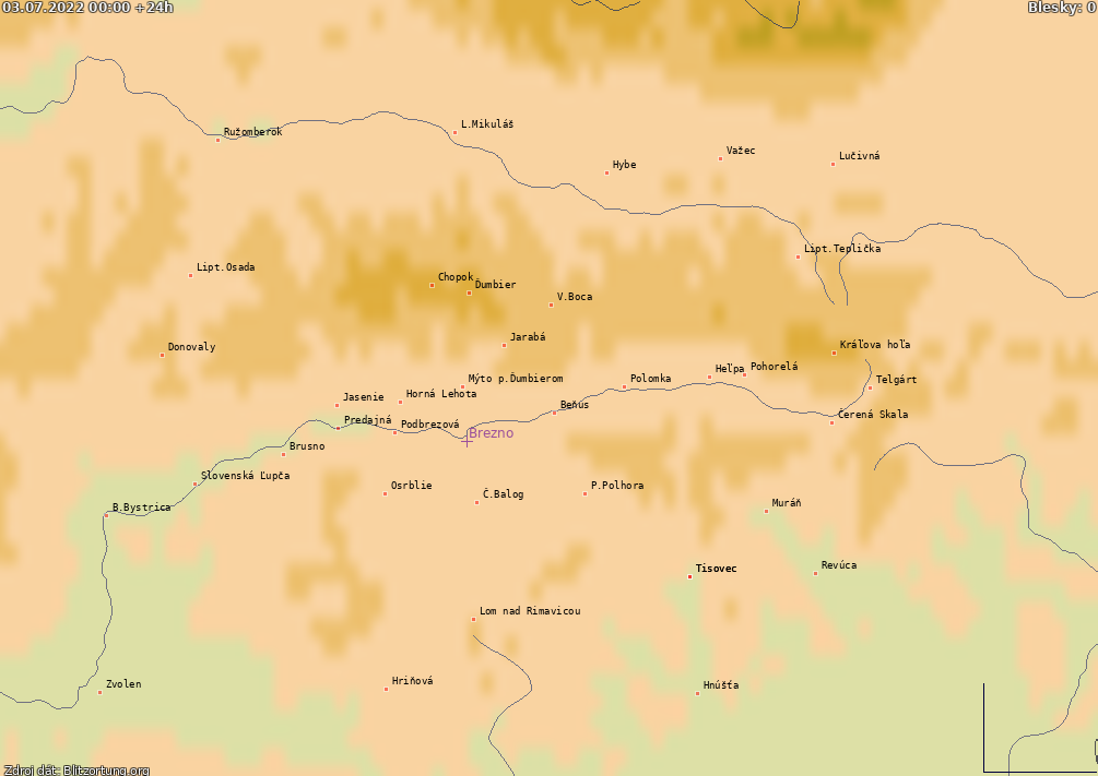 Mapa bleskov Horehronie 04.07.2022