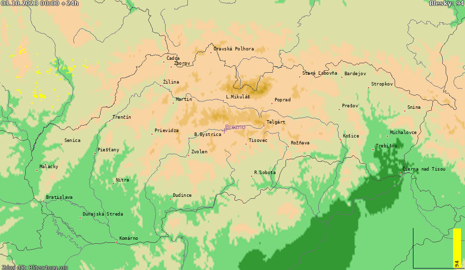 Lightning map Slovensko 2023-10-04