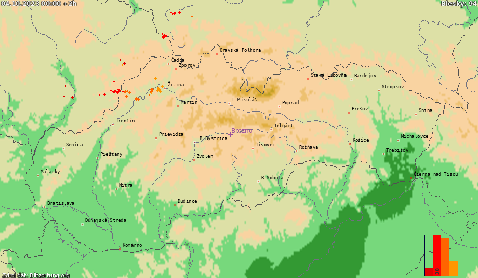 Lightning map Slovensko 2023-10-04 (Animation)