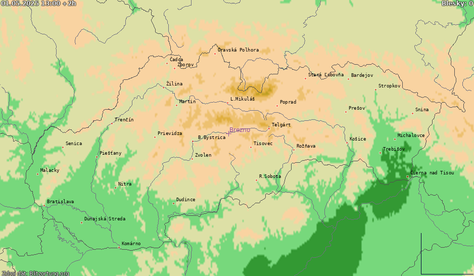 Mapa bleskov Slovensko 01.05.2025 (Animácia)