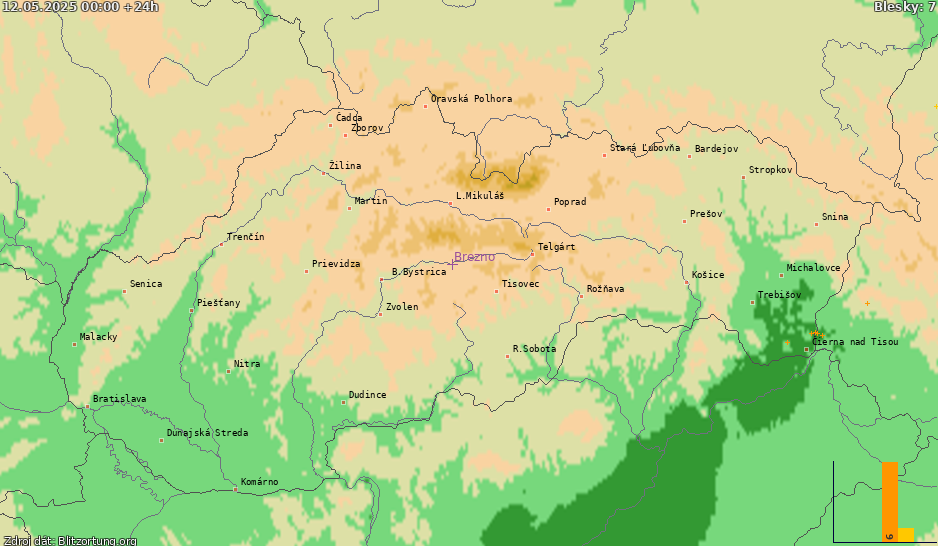 Mapa bleskov Slovensko 13.05.2025