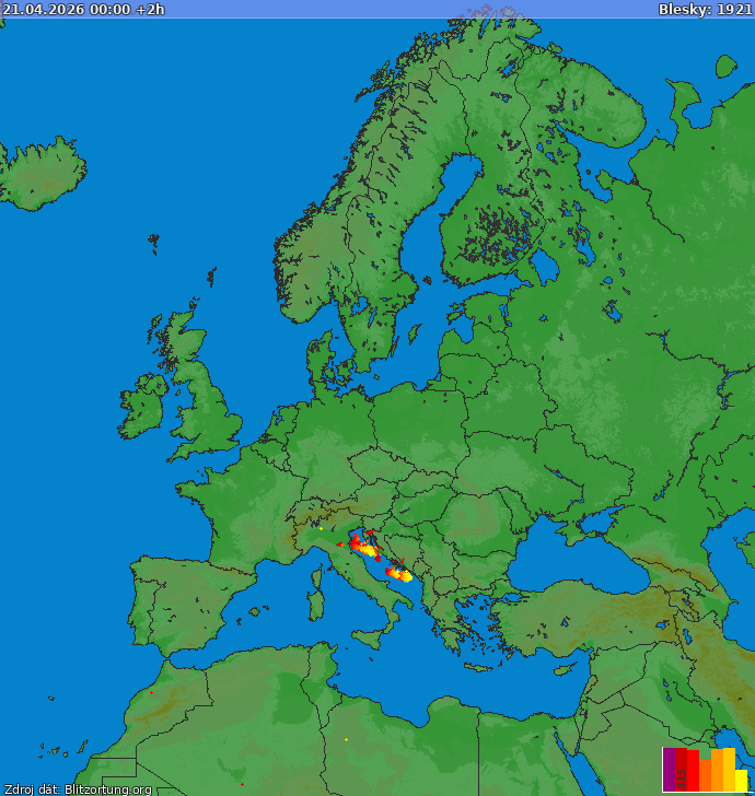 Lightning map Europe 2026-04-21 (Animation)
