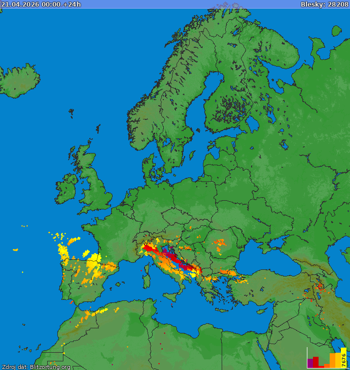 Villámtérkép Európa 2026-04-21