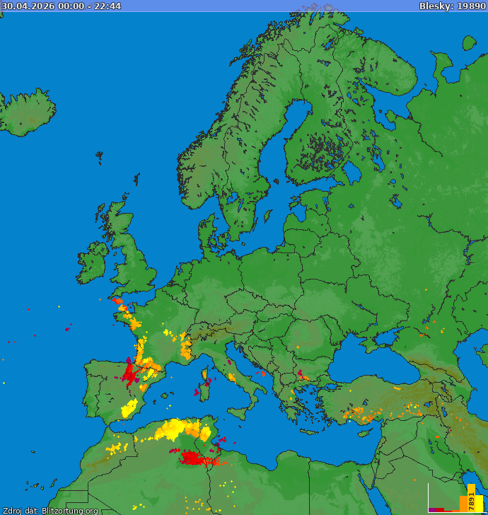 Mapa bleskov Európa 30.04.2026