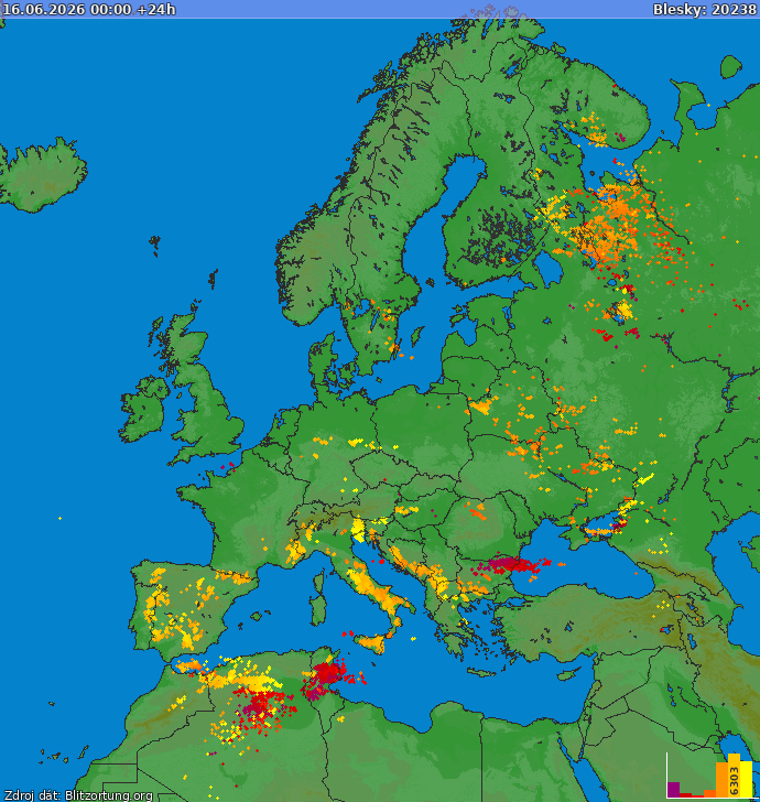 Lightning map Europe 2026-06-16