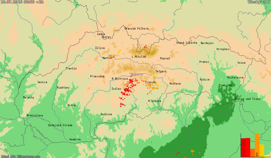 Lightning map Slovensko 2026-07-18 (Animation)