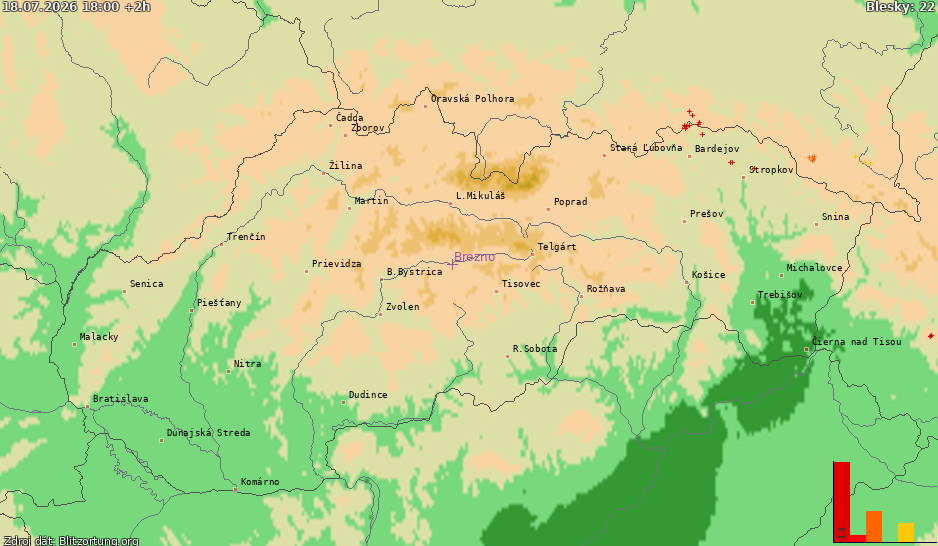 Lightning map Slovensko 2026-07-18 (Animation)