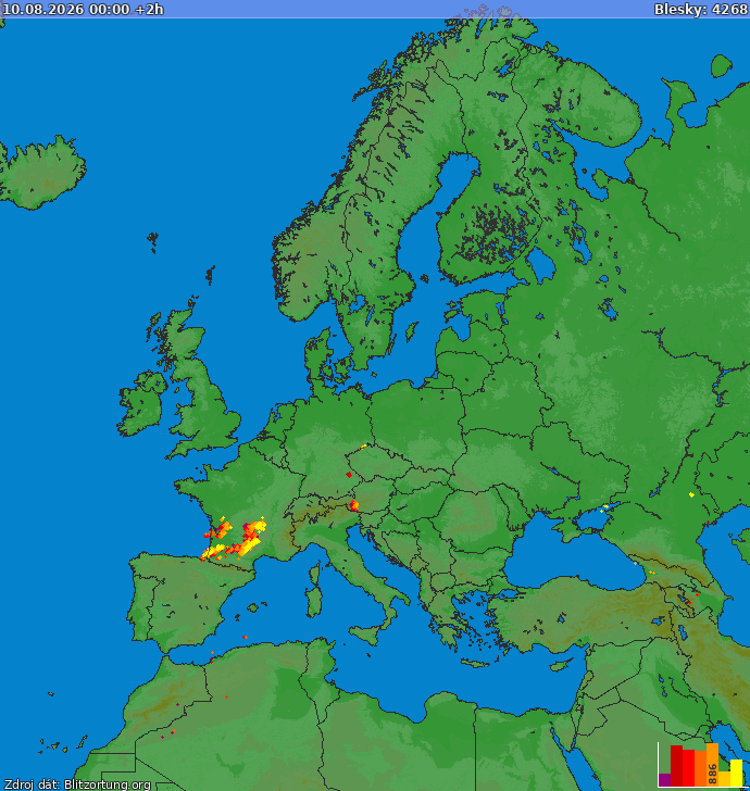 Lightning map Europe 2026-08-10 (Animation)