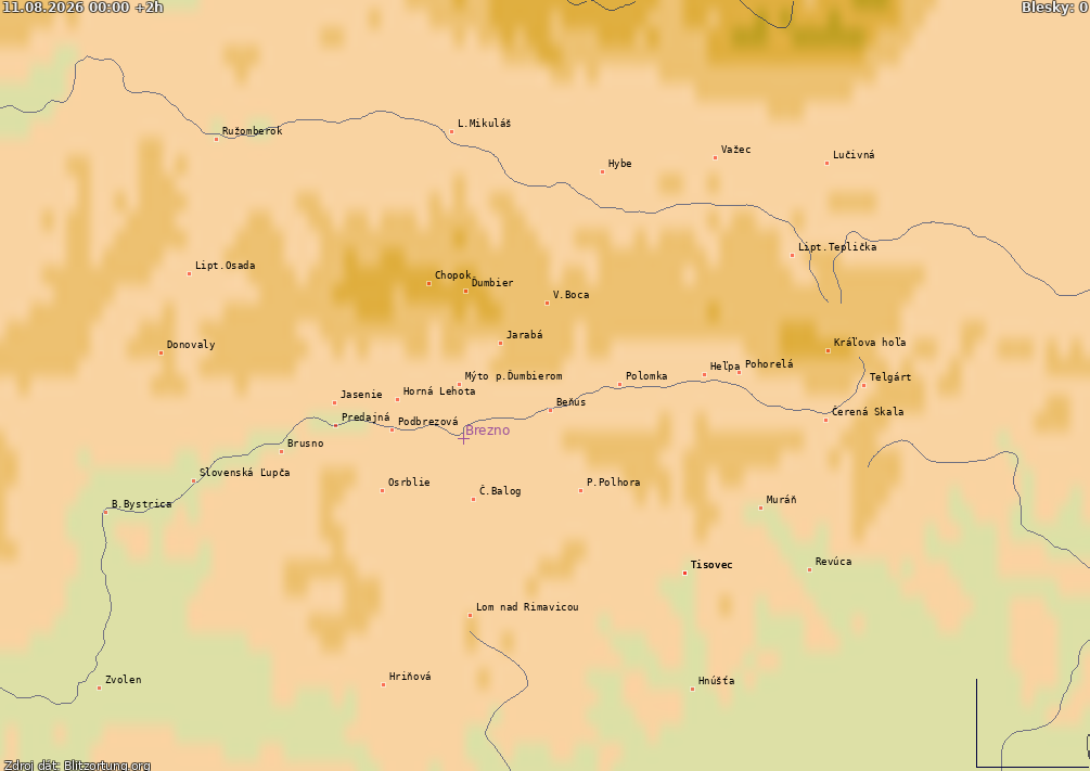 Lightning map Horehronie 2026-08-11 (Animation)