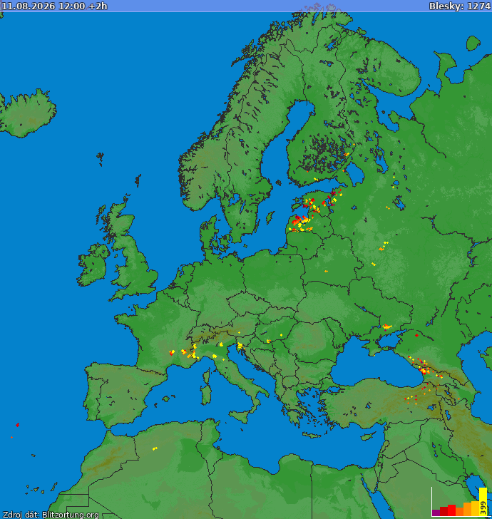 Villámtérkép Európa 2026-08-11 (Animáció)