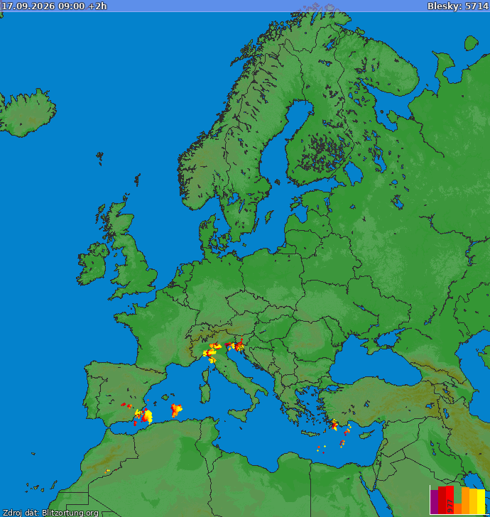 Mapa bleskov Európa 17.09.2026 (Animácia)